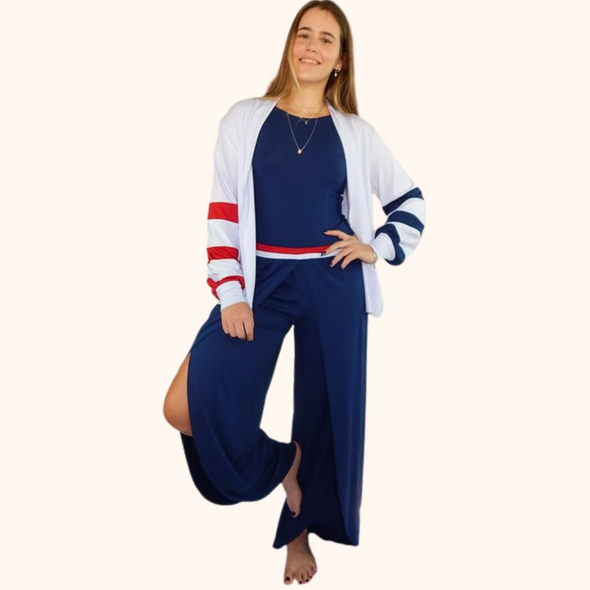 Pijama Feminino Homewear Preguistê Multifuncional Ocasional Tríade Marinho Vermelho e Branco Náutico