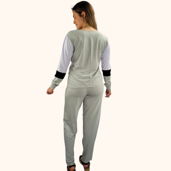 Pijama Feminino Homewear Preguistê Multifuncional Ocasional Hematita Prata e Preto