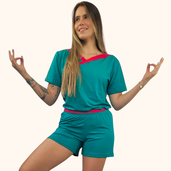 Pijama Feminino Homewear Preguistê Multifuncional Ocasional Amanhã Verde e Rosa