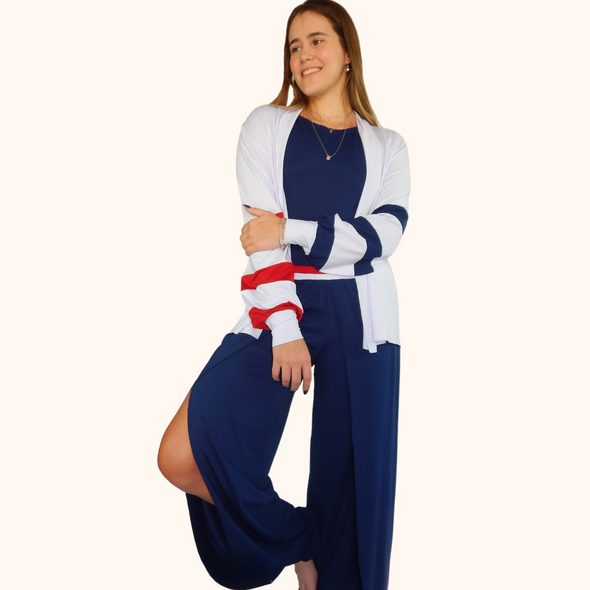 Pijama Feminino Homewear Preguistê Multifuncional Ocasional Tríade Marinho Vermelho e Branco Náutico