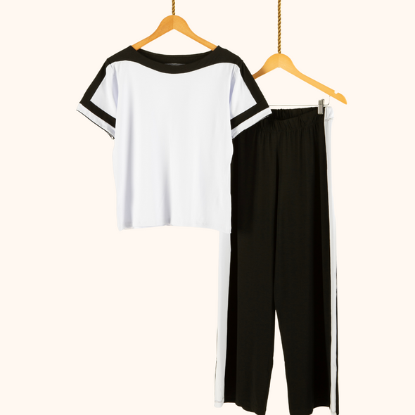 Pijama Feminino Homewear Preguistê Multifuncional Ocasional Plenitude Preto e Branco