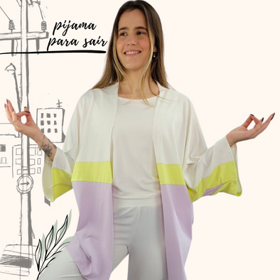 Pijama Feminino Homewear Preguistê Multifuncional Ocasional Harmonia Off Lilás e Neon