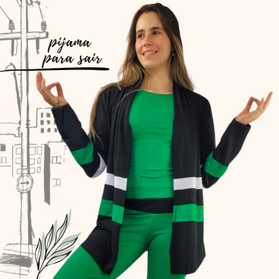 Pijama Feminino Homewear Preguistê Multifuncional Euforia Verde Bandeira e Preto