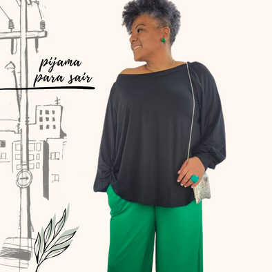 Pijama Feminino Homewear Preguistê Multifuncional Ocasional Inspiracao Preto e Verde Bandeira