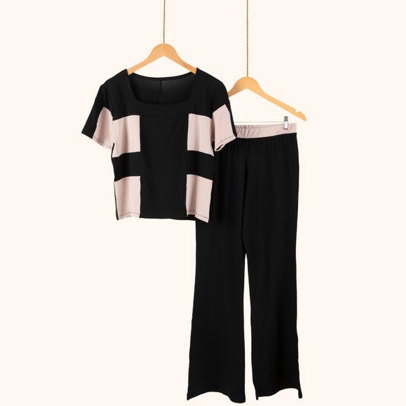 Pijama Feminino Homewear Preguistê Multifuncional Ocasional Atração Preto e Rosa