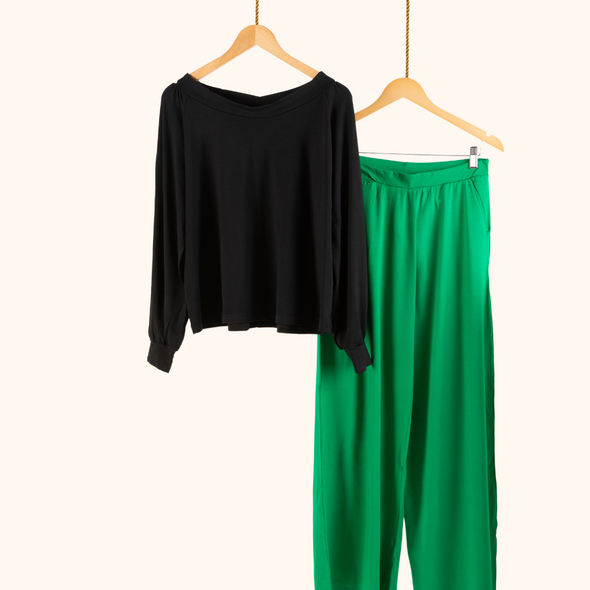 Pijama Feminino Homewear Preguistê Multifuncional Ocasional Inspiracao Preto e Verde Bandeira